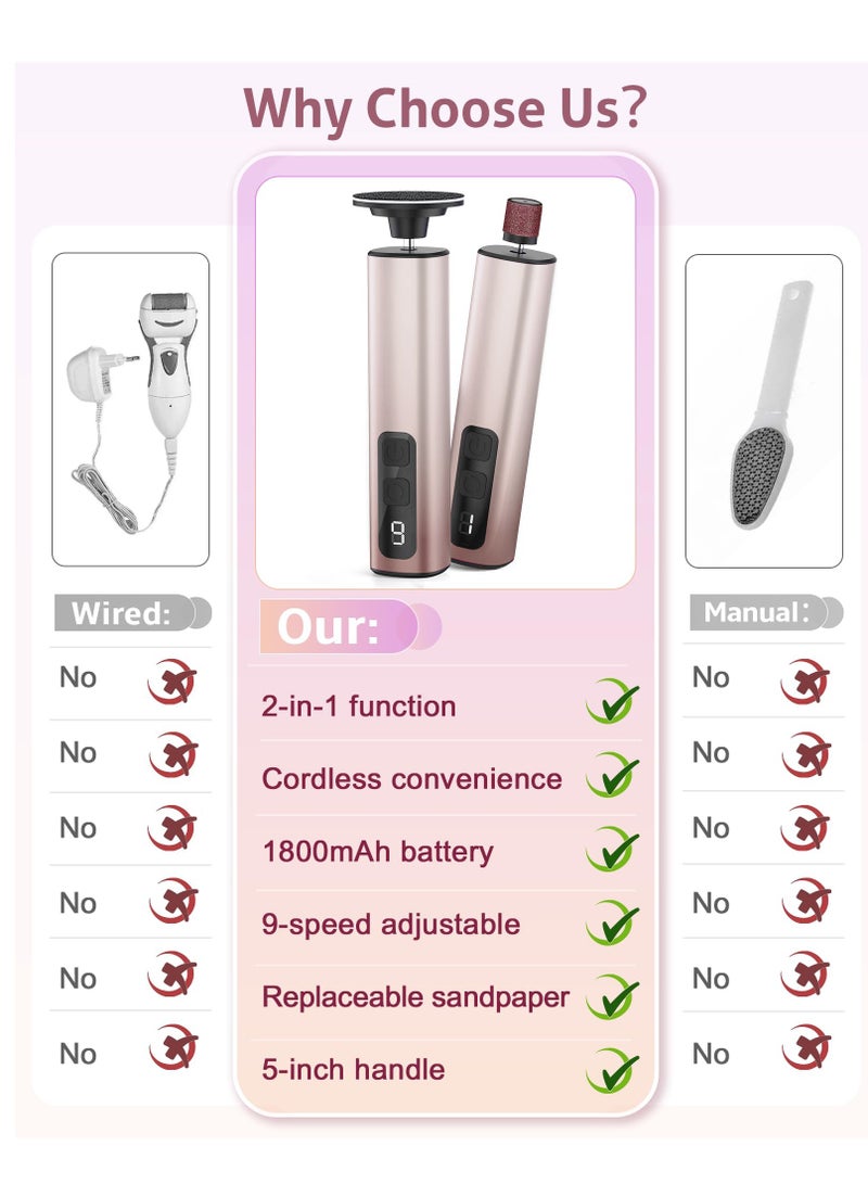 2 in 1 Electric Foot Callus Remover, 9 Adjustable Speeds Foot Scrubber USB Rechargeable Pedicure Tools for Feet, Dry Dead Skin Scraper Foot Grinder for Women - Image 3