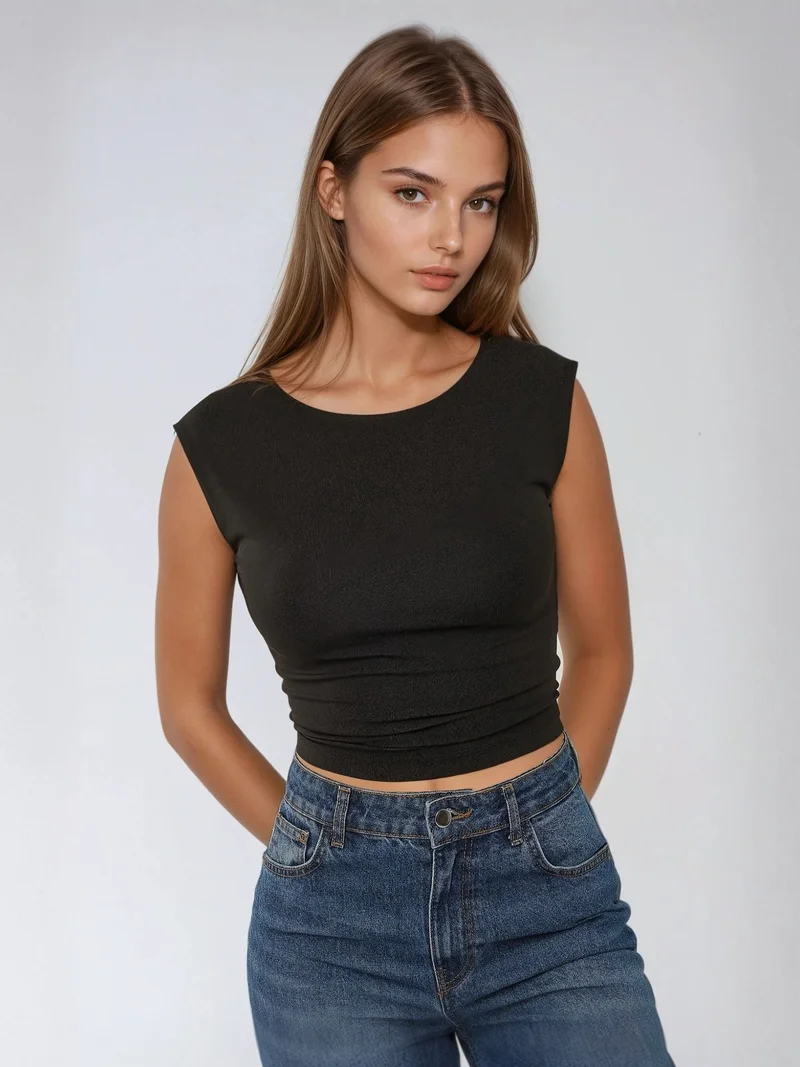 HICCUP Slim Fit Open Back Viscose Crop Top