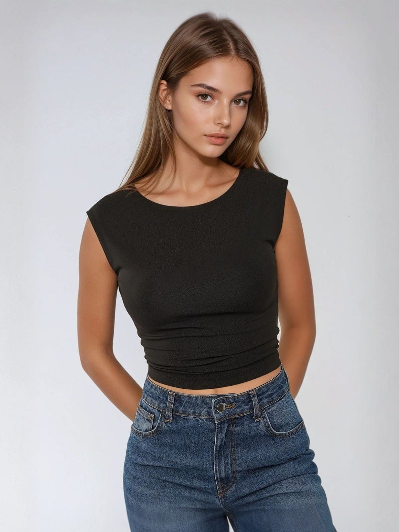 HICCUP Slim Fit Open Back Viscose Crop Top - Image 2