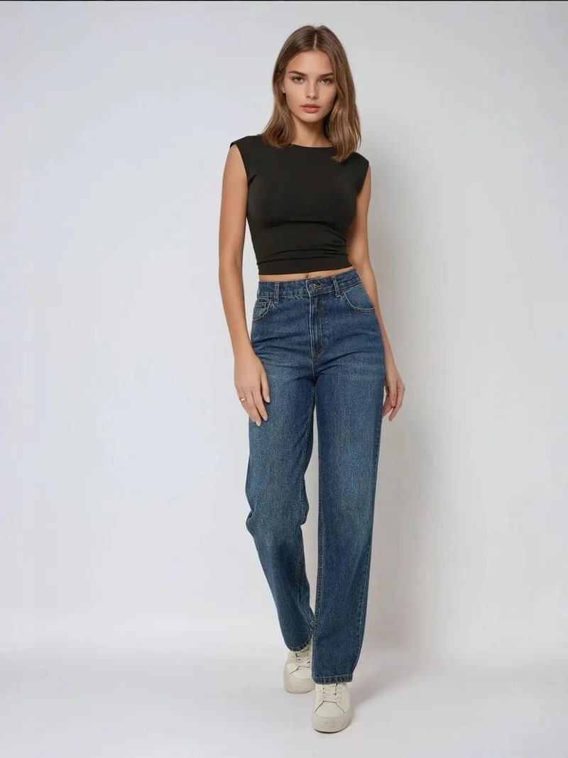 HICCUP Black Slim Fit Open Back Viscose Crop Top for Women | Best Price UAE