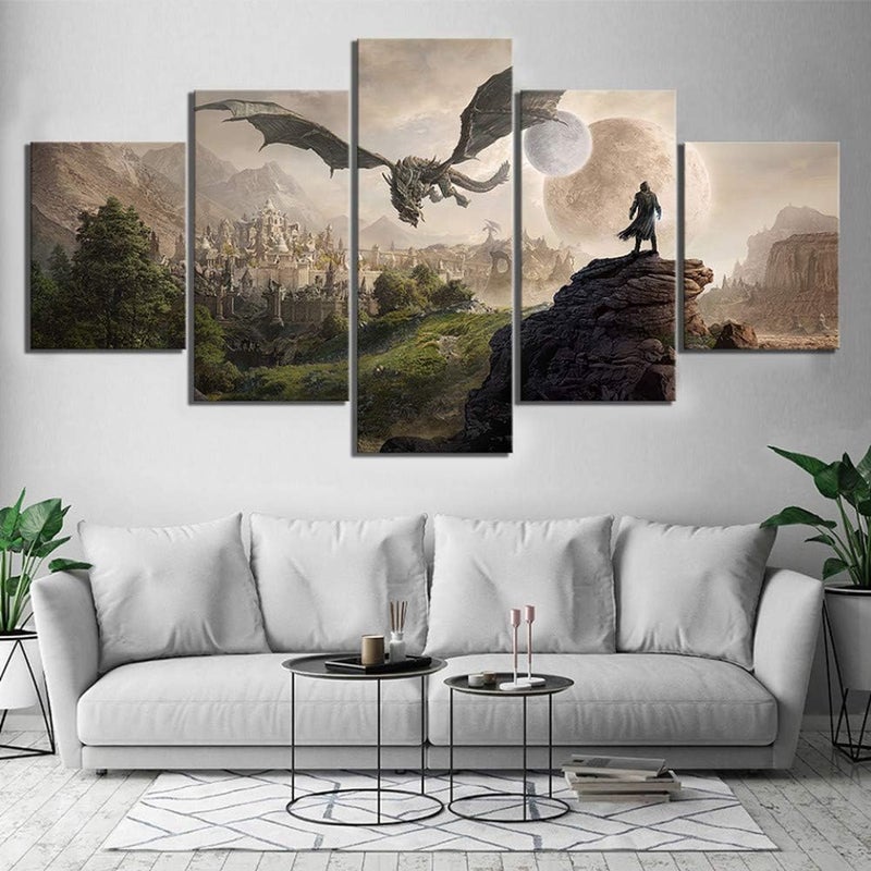 ARS Prints Picture Home Wall Artwork Modular 5 Pieces League Of Legends Painting Game Poster Canvas Living Room Decoration Framed, Size-1 - Image 2
