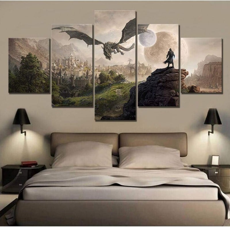ARS Prints Picture Home Wall Artwork Modular 5 Pieces League Of Legends Painting Game Poster Canvas Living Room Decoration Framed, Size-1 - Image 1
