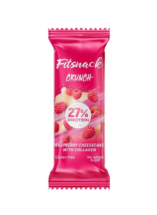 Fitsnack Crunch Raspberry Cheesecake Flavor Crunchy Protein Bar with Caramel, 27% Protein, No Added Sugar - Image 1
