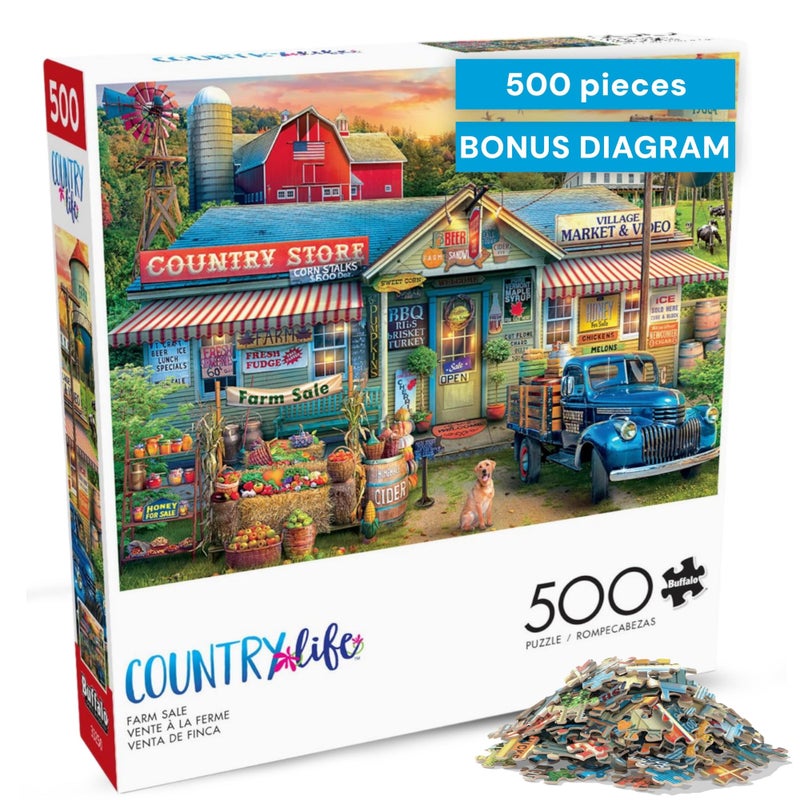 Buffalo Games Puzzles for Adults 500 Pieces â€“ Buffalo Games Country Living: Farm Life by Eduard, Nostalgic 500 Piece Jigsaw Puzzle for Adults with Poster, Premium Puzzle Made in The USA - Image 1