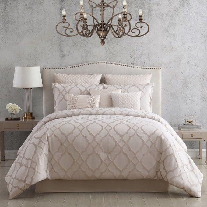 100 POLYESTER COMFORTER SET KING TINLEY WHITE 10 PIECE SET