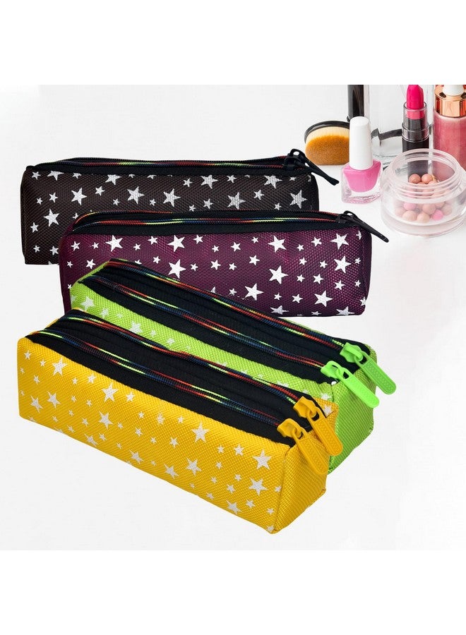 Kuber Industries Makeup Pouch | Rexine Cosmetic Pouch | Travel Makeup Pouch For Girls | Storage Makeup Bag | Star Makeup Pouch | Pack Of 4 | Multi - Image 1