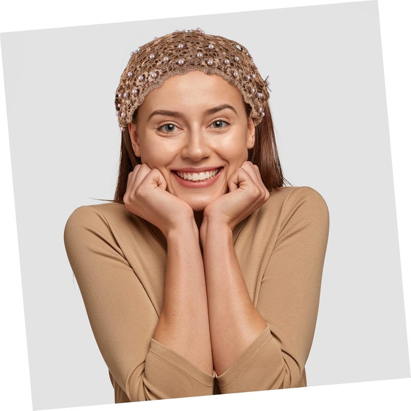 NIVAKINI NIVAKINI Womens Headbands Brown 1 Count Pack of 1 Adult Women Elastic Faux Leather Boho Floral Pearl Lace Design NonSlip Comfortable Sport  Fashion Gym  Party - Image 5