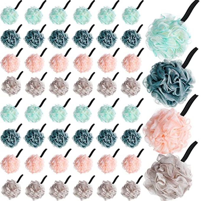 Shellwei 48 Pack Bath Sponge Shower Loofahs Bulk Pack 50G Soft Net Body Scrubber Shower Pouf Sponge Ball Body Mesh Pouf Exfoliating Bath Scrunchies For Men And Women - Image 1