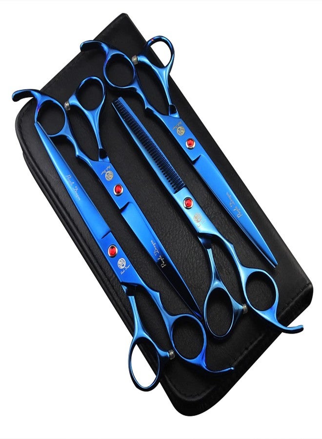 Purple Dragon 7.0 inch Dog Grooming Scissors Set with Silencer - Blue - Image 1