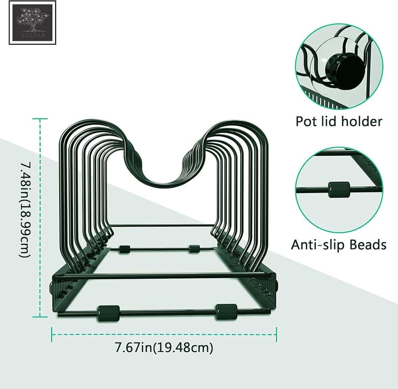 sulfar Expandable Pot and Pan Organizer for Cabinet | Adjustable Rack with 10 Dividers | Cookware, Lid, Bakeware and Pan Storage for Kitchen or Pantry | Bronze | 1 pc - Image 4