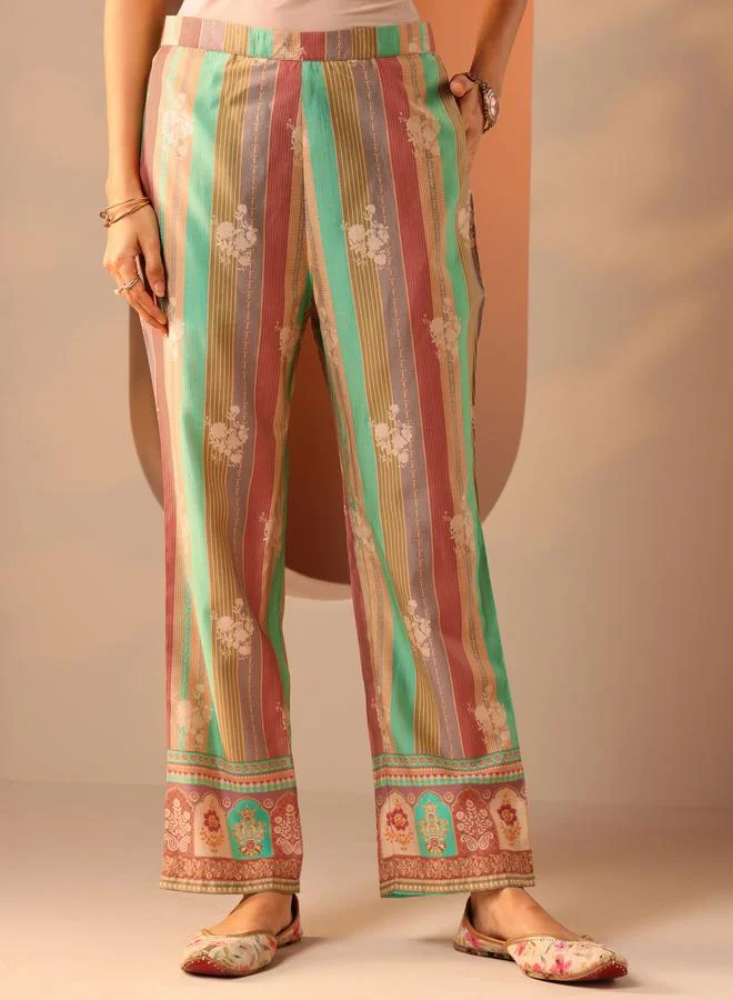Libas Multi Printed Silk Blend Straight Kurta, Trousers And Dupatta Set