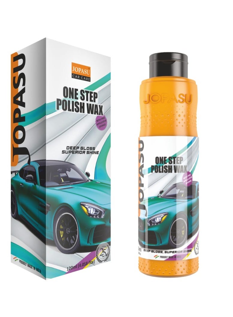 Jopasu One Step Polish Wax 120 ml Liquid Wax Removes Light to Medium Scratches Generates Deep Gloss Protects Paint from UV Rays and Surface Contaminants - Image 1