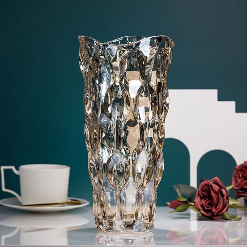 Yuccasly 9.5" High Thickened Amber Glass Flower Vase for Home Decor, Dining Wedding Table Office Holiday Party Centerpiece Decoration - Image 3