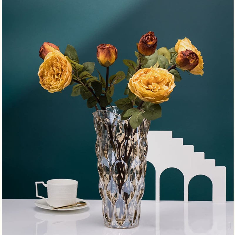 Yuccasly 9.5" High Thickened Amber Glass Flower Vase for Home Decor, Dining Wedding Table Office Holiday Party Centerpiece Decoration - Image 4