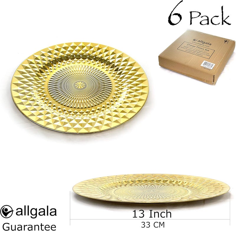 Allgala Charger Plates 13Inch 6Pack Heavy Duty Plastic Diamond Pattern Sparkling Gold Wedding Charger Plates Formal Dining - Image 2