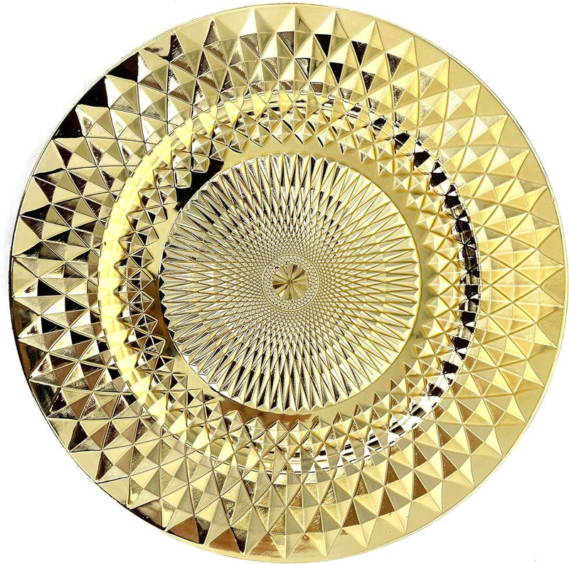 Allgala Charger Plates 13Inch 6Pack Heavy Duty Plastic Diamond Pattern Sparkling Gold Wedding Charger Plates Formal Dining - Image 1