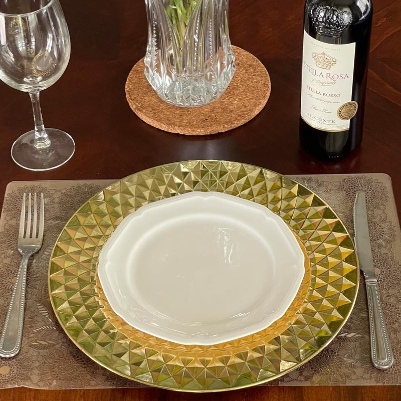 Allgala Charger Plates 13Inch 6Pack Heavy Duty Plastic Diamond Pattern Sparkling Gold Wedding Charger Plates Formal Dining - Image 3