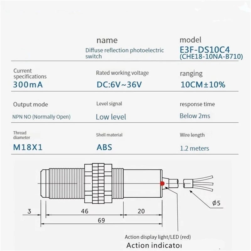 E3F DS10P1 مفتاح القرب مستشعر ضوئي NPN PNP DC5 36V 30cm كشف - Image 4