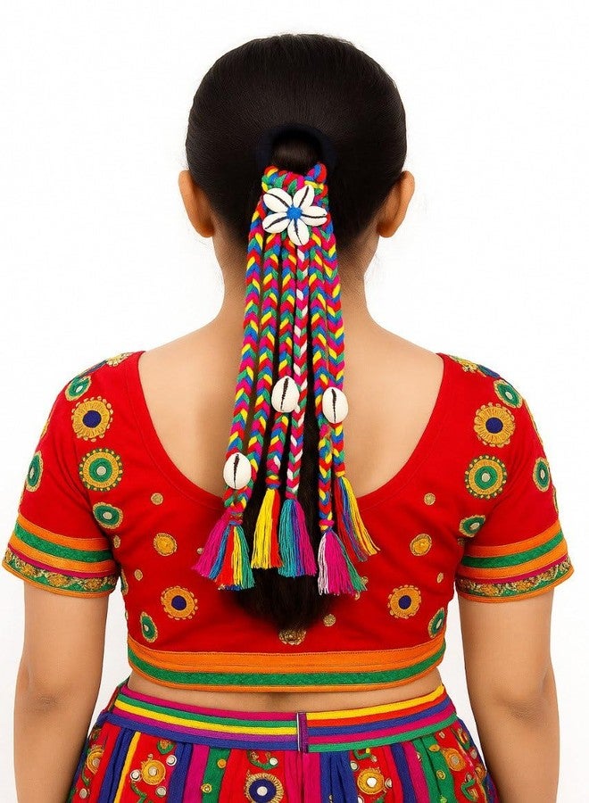 SPITEN1 PCS Navratri Look hair Braids with Rubber Bands Girl and Women, Hair Accessory for Everyday Style and Rainbow Color Braids Extensions Hair Color | Boho Chic Style (Multicolour) (style 2) - Image 1