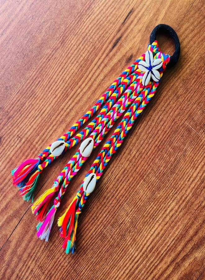 SPITEN1 PCS Navratri Look hair Braids with Rubber Bands Girl and Women, Hair Accessory for Everyday Style and Rainbow Color Braids Extensions Hair Color | Boho Chic Style (Multicolour) (style 2) - Image 3