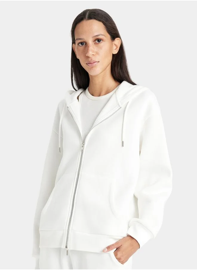 DeFacto Plain Hooded Relaxed Fit Zip-Up Sweatshirt