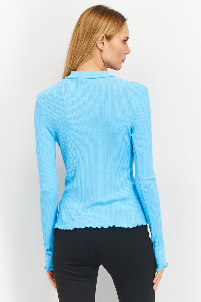 NA-KD بلوزات نسائية بأكمام طويلة ورباط عنق، زرقاء - Image 1