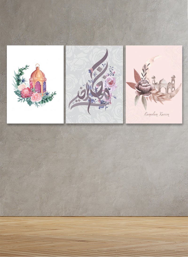 Marktna Set Of 3 Framed Canvas Wall Arts Stretched Over Wooden Frame with Ramadan Design - Image 1