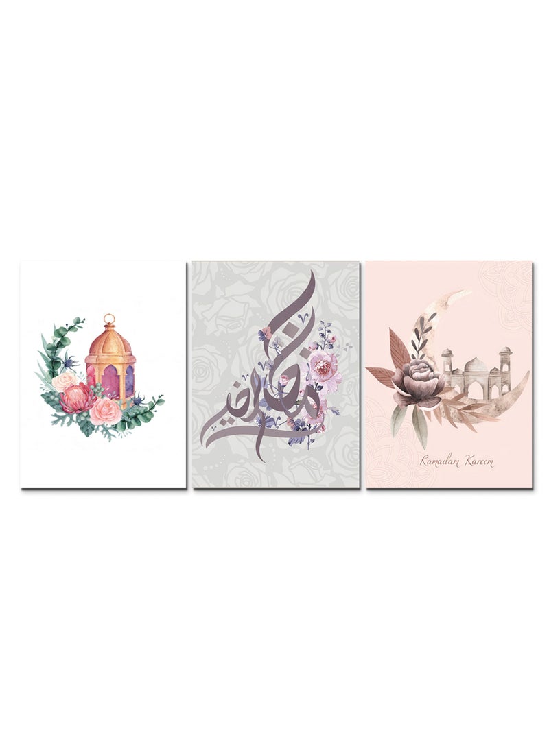 Marktna Set Of 3 Framed Canvas Wall Arts Stretched Over Wooden Frame with Ramadan Design - Image 2