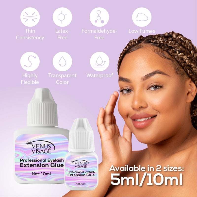 Venus Visage غراء رموش فينوس فيساج لتمديد الرموش الاحترافية 1-2 ثانية وقت جفاف و 6-7 أسابيع ارتباط، لاصق رموش أسود قوي وخالي من اللاتكس (5 مل)، 0.16 أونصة سائلة (عبوة من 1) - Image 3