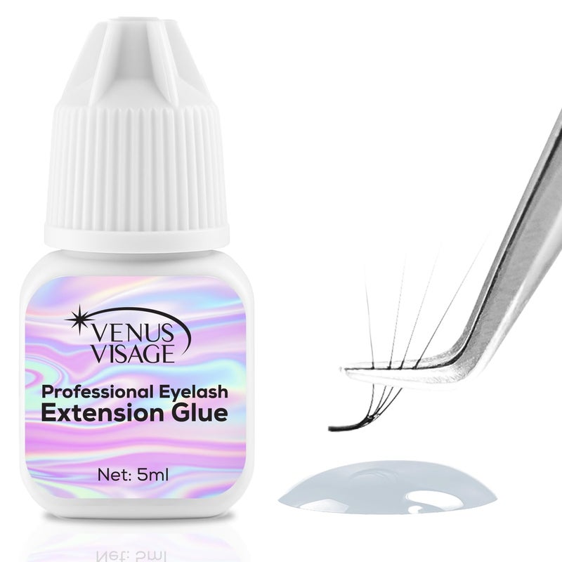 Venus Visage غراء رموش فينوس فيساج لتمديد الرموش الاحترافية 1-2 ثانية وقت جفاف و 6-7 أسابيع ارتباط، لاصق رموش أسود قوي وخالي من اللاتكس (5 مل)، 0.16 أونصة سائلة (عبوة من 1) - Image 1