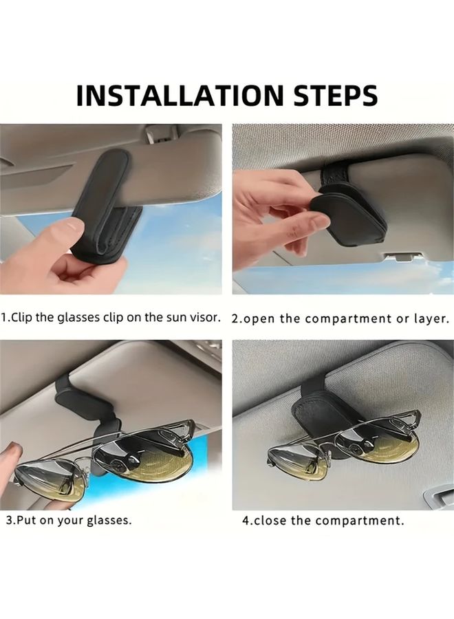 Grey Car Sun Visor Glasses Holder Clip with Bill Card Storage Easy Installation - Image 5
