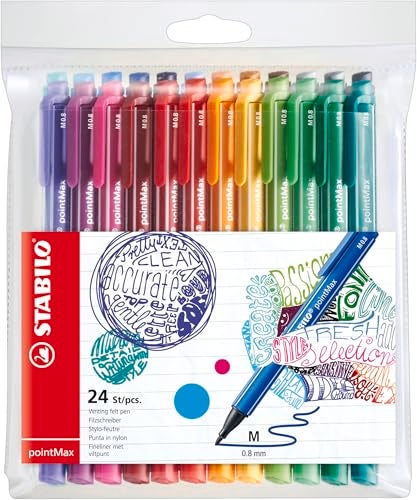 STABILO Nylon Tip Writing Pen pointMax - Wallet of 24 - Assorted Colors - Image 1