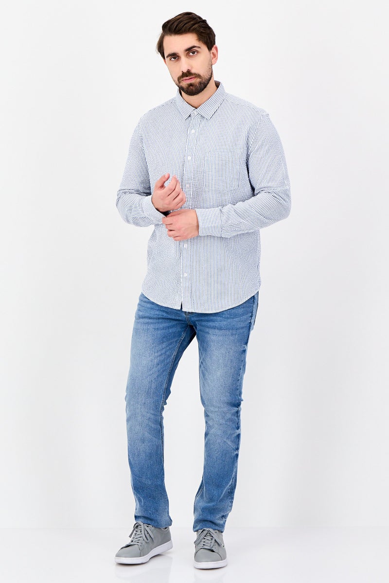 Aeropostale قميص رجالي بأكمام طويلة ومقاس مريح بخطوط، أزرق - Image 4