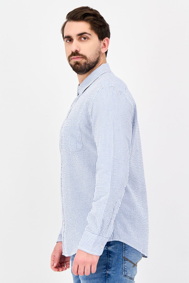 Aeropostale قميص رجالي بأكمام طويلة ومقاس مريح بخطوط، أزرق - Image 2