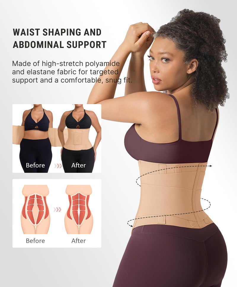 FeelinGirl Womenâ€™s Waist Cincher Belt Corset Slimming Adjustable Hook Loop Tummy Tuck Breathable Lightweight Khaki M - Image 2