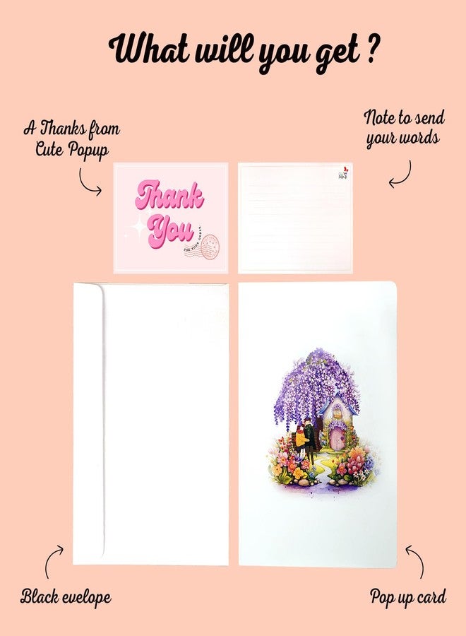 CUTE POPUP بطاقة معايدة ثلاثية الأبعاد بتصميم زهرة الوستارية، مناسبة للاحتفال بالذكرى السنوية، مشهد رومانسي لمنزل ريفي في الهواء الطلق - بطاقة معايدة لعيد الحب، عيد الميلاد، وحفلات الزفاف للزوجة، الزوج، الصديقة، أو الصديق - مقاس 6×8 بوصة، مع ظرف... - Image 3