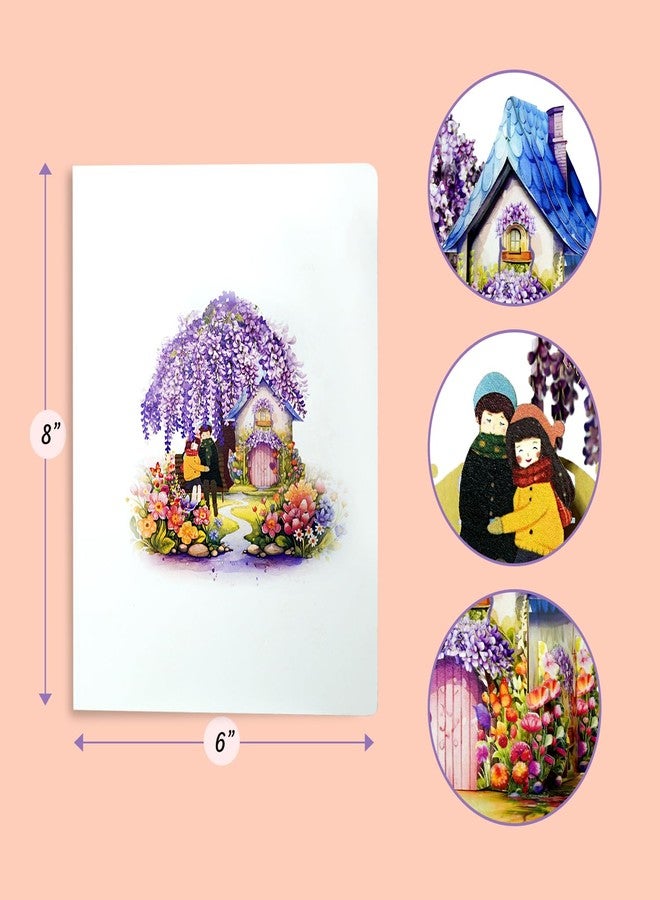 CUTE POPUP بطاقة معايدة ثلاثية الأبعاد بتصميم زهرة الوستارية، مناسبة للاحتفال بالذكرى السنوية، مشهد رومانسي لمنزل ريفي في الهواء الطلق - بطاقة معايدة لعيد الحب، عيد الميلاد، وحفلات الزفاف للزوجة، الزوج، الصديقة، أو الصديق - مقاس 6×8 بوصة، مع ظرف... - Image 2