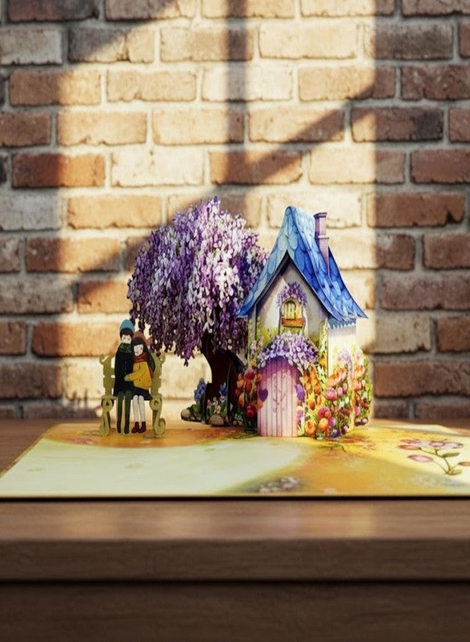 CUTE POPUP بطاقة معايدة ثلاثية الأبعاد بتصميم زهرة الوستارية، مناسبة للاحتفال بالذكرى السنوية، مشهد رومانسي لمنزل ريفي في الهواء الطلق - بطاقة معايدة لعيد الحب، عيد الميلاد، وحفلات الزفاف للزوجة، الزوج، الصديقة، أو الصديق - مقاس 6×8 بوصة، مع ظرف... - Image 4