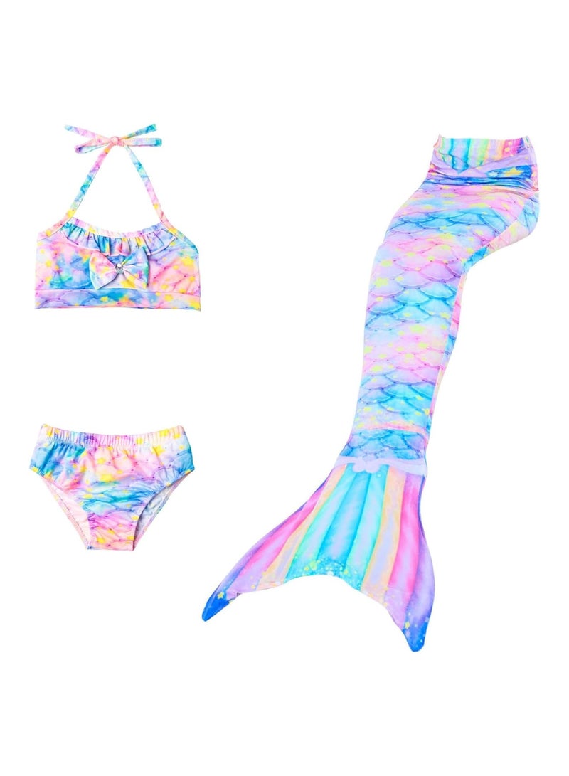 Generic 3-Piece Girls Mermaid Swimsuit Set – Ruffle Bikini, Boyshorts & Mermaid Tail Costume for Beach, Pool, Parties (No Monofin) - Image 1