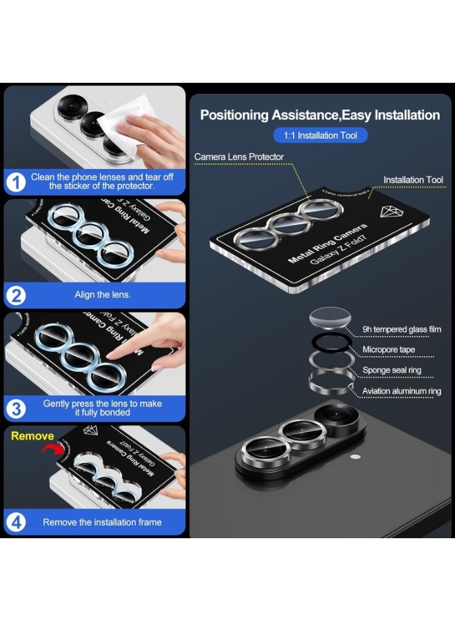 Muzz حماية عدسة الكاميرا لجهاز سامسونج جالكسي زد فولد 7 5G، مقاوم للكسر، زجاج مقسى فائق الوضوح 9H لحماية شاشة الكاميرا مع غلاف حلقة معدنية لجهاز سامسونج جالكسي زد فولد 7 2025 (أسود) - Image 2