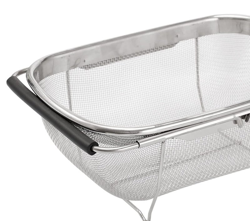 RIGJAK Large Over The Sink Colander, 18/8 Stainless Steel Fine Mesh Strainer Basket with Expandable Rubber Grip Handles - Strain, Drain, Rinse Fruits, Vegetables - Image 5