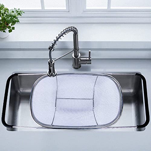 RIGJAK Large Over The Sink Colander, 18/8 Stainless Steel Fine Mesh Strainer Basket with Expandable Rubber Grip Handles - Strain, Drain, Rinse Fruits, Vegetables - Image 2