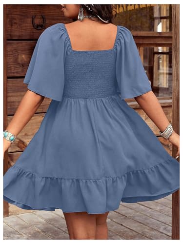 BEAUDRM Women's Plus Size Western Cowgirl Dress Floral Boho Country Flowy Causal Spring Mini Dress Summer Vacation Outfits Dusty Blue Large Plus - Image 2