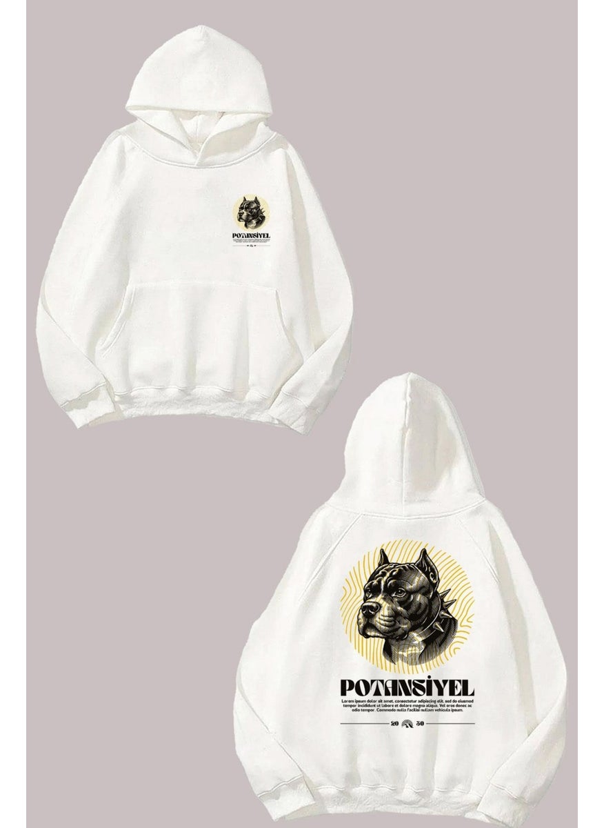 The Wert - Unisex Potential Dog Design Front Back Printed Regular Fit White Sweatshirt - Image 1
