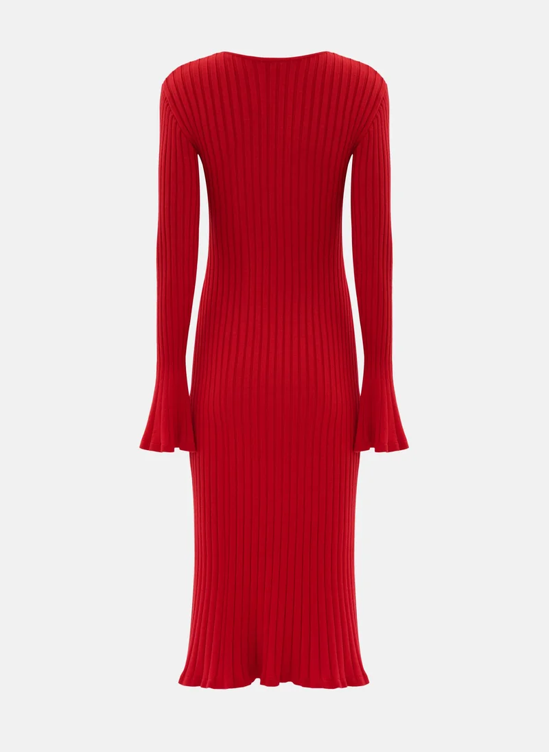 Lichi  Ribbed midi dress with drop neckline for Women | Best Price UAE