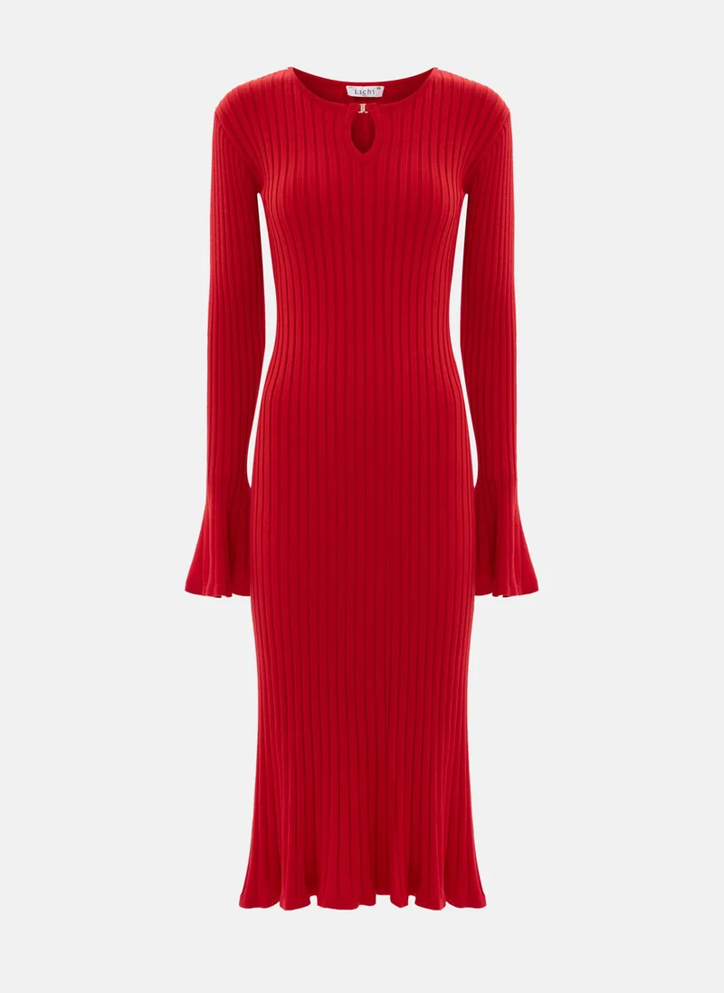 Lichi  Ribbed midi dress with drop neckline for Women | Best Price UAE