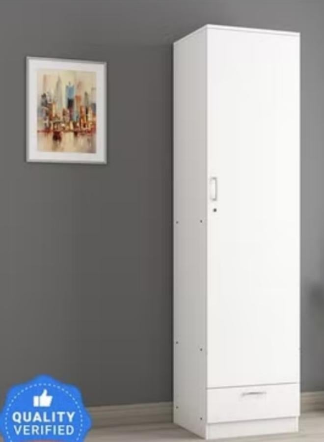 Multi Home Furniture 1 Door Wooden Wardrobe Cabinet Cupboard With Drawer Lock Keys White - Image 1