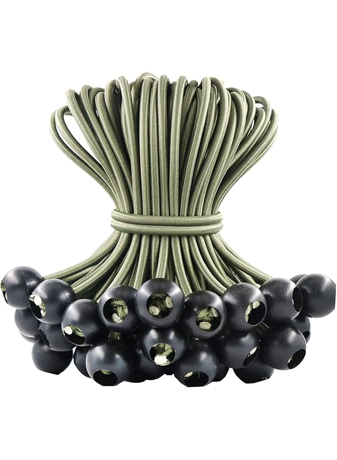 The Bros The Bros 50 Pcs Bungee Cord with Balls, 4 Inch Heavy Duty Tarp Bungees Ties Elastic Tie Down Straps for Tarpaulin Tent Camping Pavilions Flag Marquee(Green) - Image 1