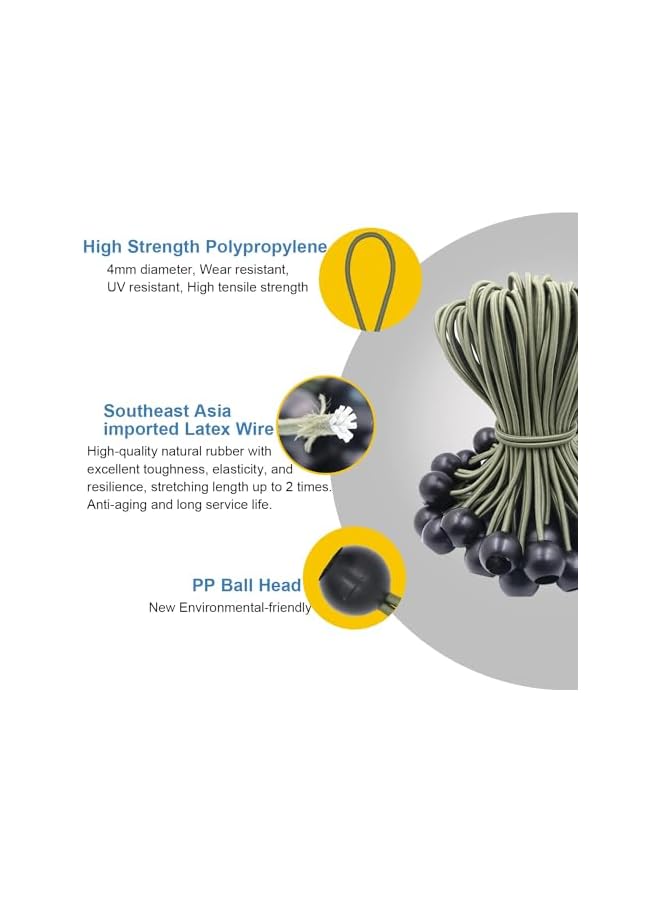 The Bros The Bros 50 Pcs Bungee Cord with Balls, 4 Inch Heavy Duty Tarp Bungees Ties Elastic Tie Down Straps for Tarpaulin Tent Camping Pavilions Flag Marquee(Green) - Image 4