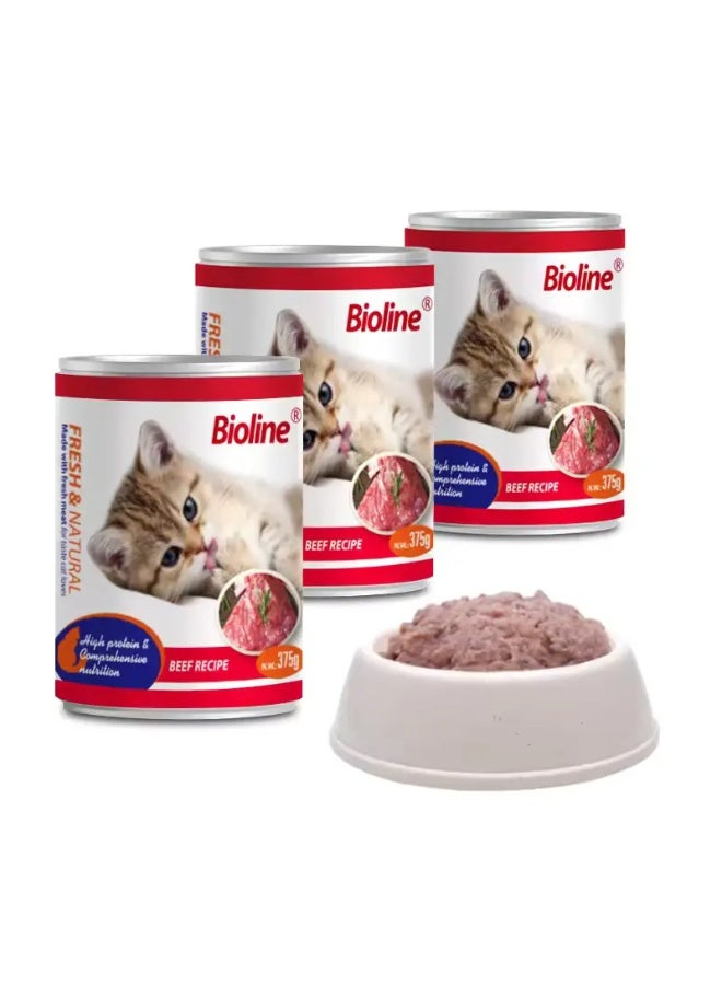 بايولاين طعام القطط المعلب بنكهة لحم البقر من بيولاين - ٣٧٥ غرام (عبوة من ٦ قطع) - Image 3